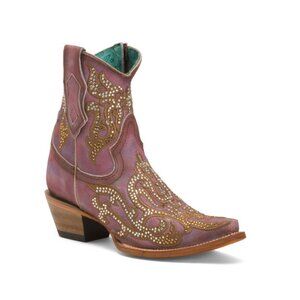 CORRAL BOOTS Violet Made In Mexico Leather Crystal Zipper Ankle Western Boots